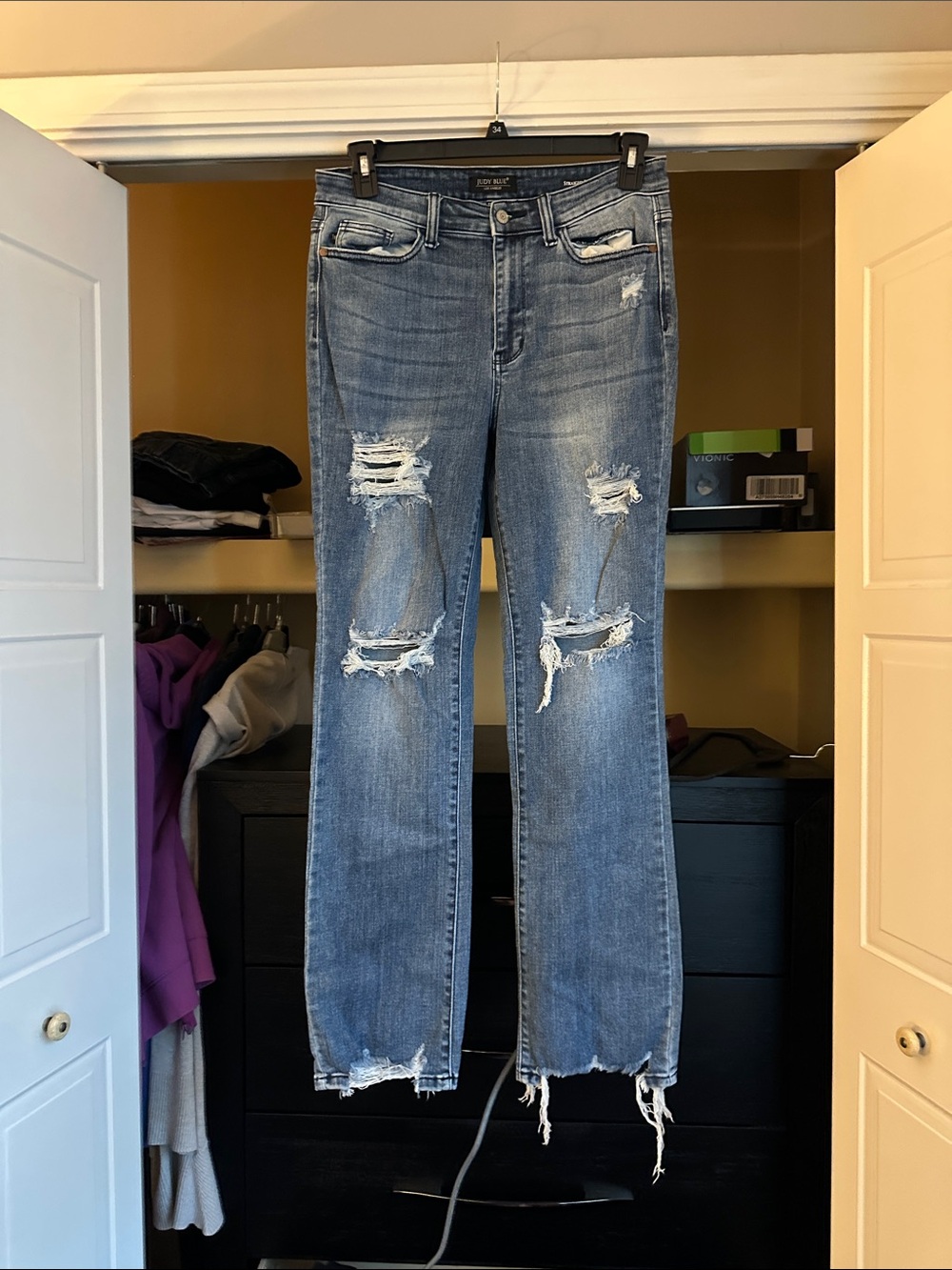 Judy Blue Distressed Mid-Blue Straight Leg Jeans